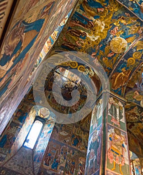 Historic religious fresco paintings on ceiling of the Church Elijah the Prophet