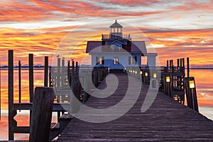 Historic Roanoke Marshes Lighthouse and Fiery Sky NC