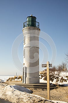 Historic Robert H Manning Lighthouse, Empire, Michigan in winter