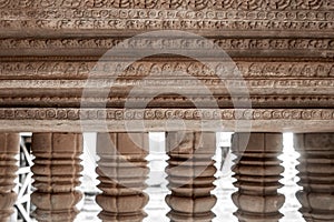 Historic rock carved spindles at Angkor wat temple, Amazing architecture built in 11th century