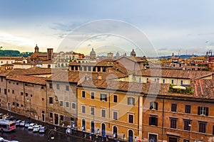 Historic Rome city skyline on rainy day