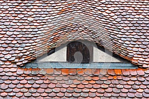 Historic roof detail seen in Rothenburg ob der Tauber photo