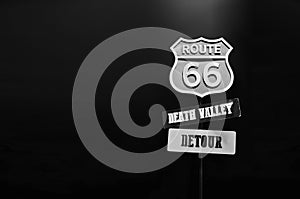 Historic Route 66 Road Sign. Road sign on a black background