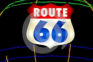 Historic route 66 sign with neon lights