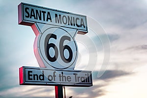 Historic Route 66 sign at Santa Monica California