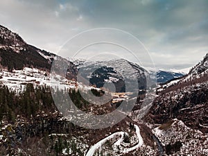 Historic route along Skjervet and Skjervsfossen waterfall in Hordaland County, Norway