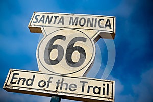 Historic Route 66 sign on Santa Monica Pier