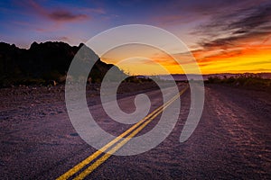 Historic Route 66 at sunset, in Oatman