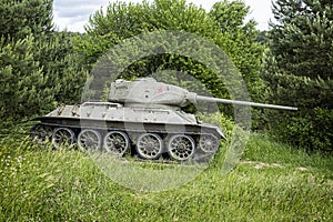 Historic russian tank T34 in The Death Valley, near Kapisova village, Slovakia