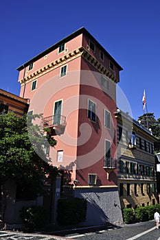 Historic Saint Ceorge `s Castle Building from Portofino City. Liguria region in Italy.