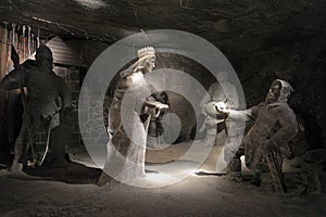 Historic Salt Mine in Wieliczka near Cracow, Poland - Janowice Chamber with symbolic statues