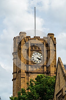 Historic sandstone clocktower at the University of Melbourne