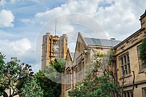 Historic sandstone clocktower at the University of Melbourne photo