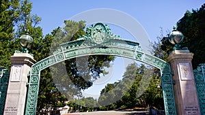 Historic Sather Gate on the campus of the University of California at Berkeley is a prominenet landmark leading to Sproul Plaza