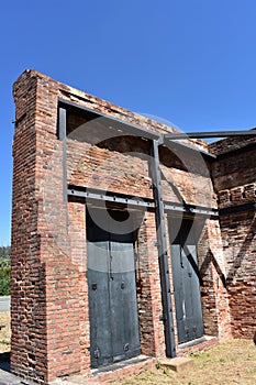 Historic Shasta, California, Ruins, Brick Storefront Inside Iron Doors