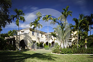 Historic single family home in South Florida on a blue sky