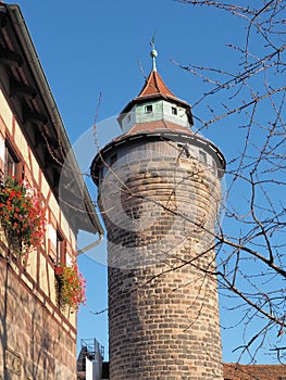Historic Sinwell tower of the historic castle in Nuremberg