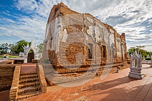 Historic site of Thai Temple, Wat Yai Chom Prasat - Samut Sakhon, Thailand