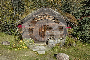 Historic sod roof log cabin recorders office for Kantishna gold mining district, circa 1905, Kantishna, Alaska, Denali National Pa