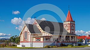 St. Faith`s Anglican Church at lake Rotorua, New Zealand