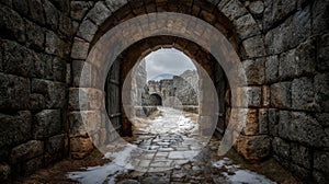 Historic Stone Archway Path at Sunrise