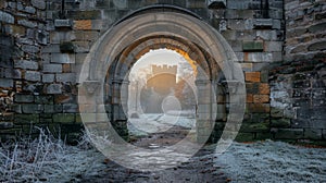 Historic Stone Archway Path at Sunrise