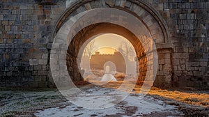 Historic Stone Archway Path at Sunrise