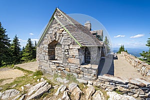 The historic stone built Vista House located at the summit of Mt Spokane State Park in Spokane, Washington, USA