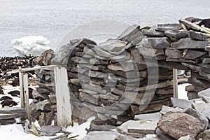 Historic Stone Hut, Paulet Island, Antarctica photo