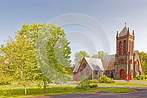 historic stone Saint Margaret of Antioch Episcopal Church in Spring