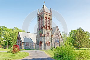 historic stone Saint Margaret of Antioch Episcopal Church in Spring