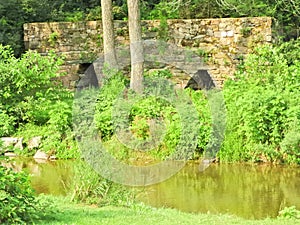 Historic stone wall at Conestoga River on Poole Forge