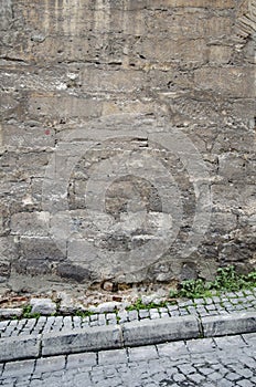 Historic stone walls, Background-Texture. knitting stone path.