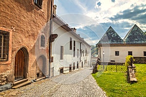 Historic street in centre of Kremnica, important medieval mining