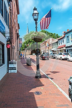 Historic street of old Annapolis with brick pavement