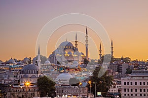 Historic Suleymaniye Mosque at dusk. Istanbul, Turkey