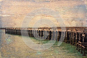 Historic Sumpter Wharf , Oamaru. Grunge textured image.