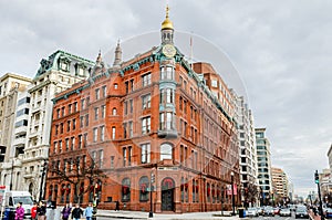 Historic Suntrust Bank Red Brick Building with the Clock Tower in Washington DC, USA