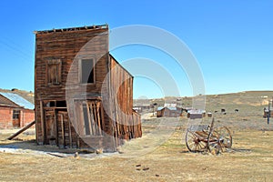 Historic Swazey Hotel and Cart at Bodie Ghost Town, California