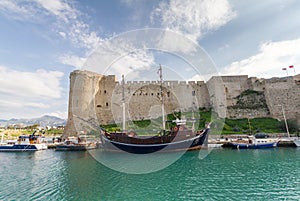 Historic 7th century AD Castle in the old Kyrenia Harbor, Cyprus