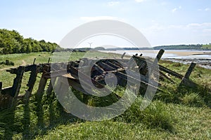 Historic tidal river bank erosion protection scheme at Purton Hulks, Gloucestershire, UK