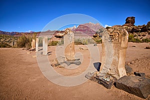 Historic Tombstones in Grafton Utah Desert Eye Level View photo