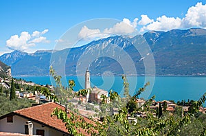 historic, tourist resort Gargnano, lake Gardasee and mountains