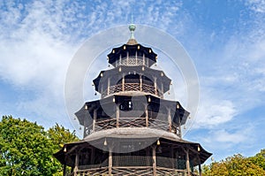 The historic tower Chinesischer Turm of Munich in Bavaria photo