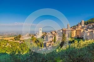 Historic town of Assisi at sunrise, Umbria, Italy