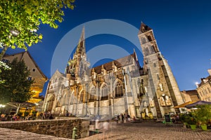 Historic town of Autun with St. Lazare Cathedral at night, Burgundy, France