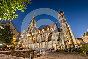 Historic town of Autun with St. Lazare Cathedral at night, Burgundy, France photo
