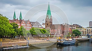 Historic town of Bremen with Weser river, Germany