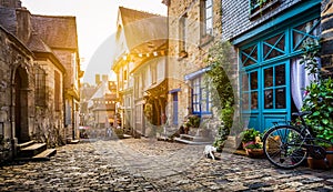 Historic town in Bretagne, France at sunset