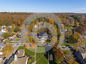 Historic town center aerial view, Hopedale, MA, USA